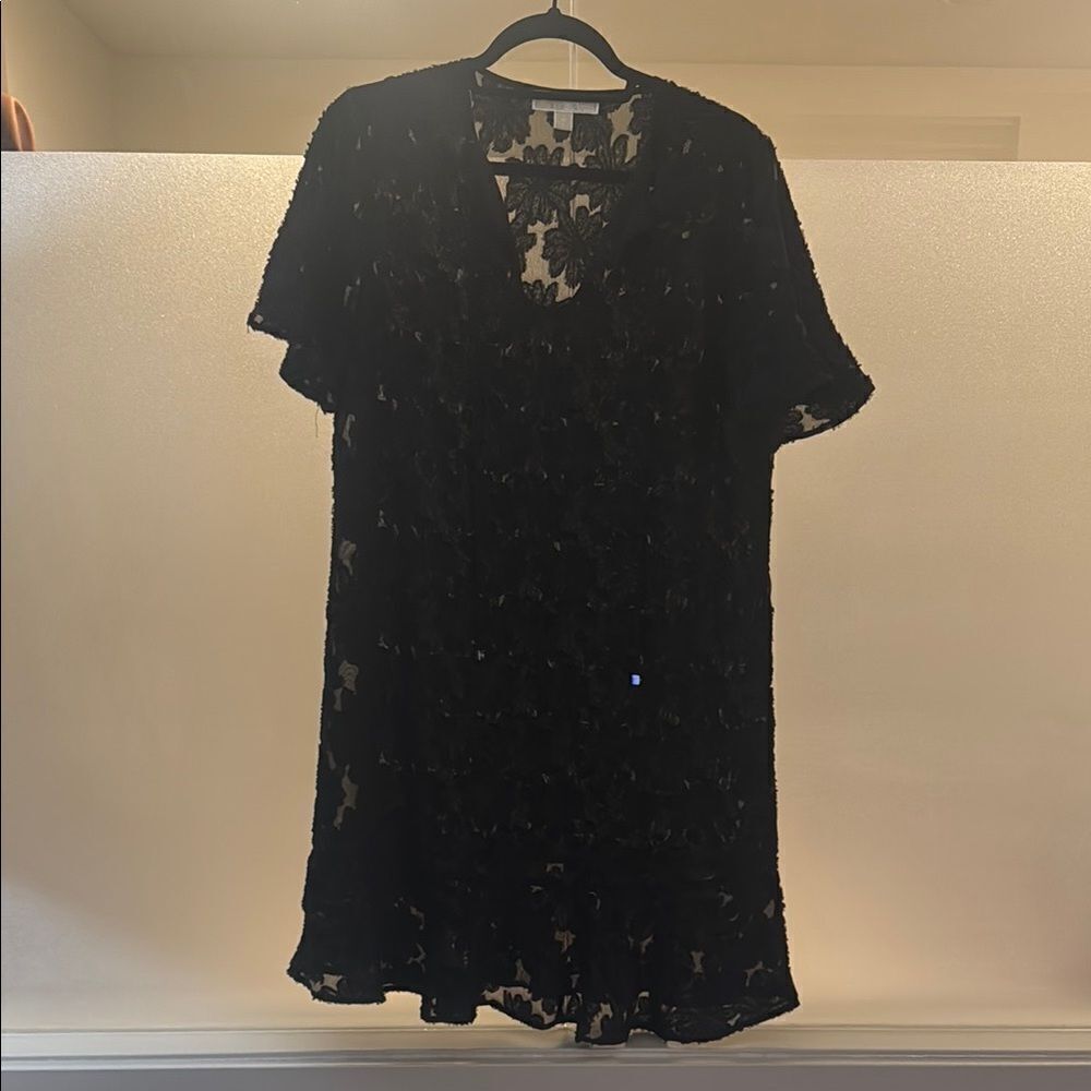 Michael Kohrs Black Sheer Lace Short Sleeve Dress (Slip NOT included)